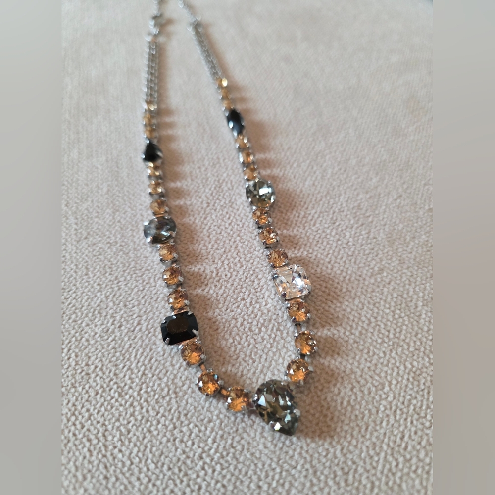 Sorrelli Mixed Crystal Statement Necklace – Silver Tone, Champagne & Black Stone